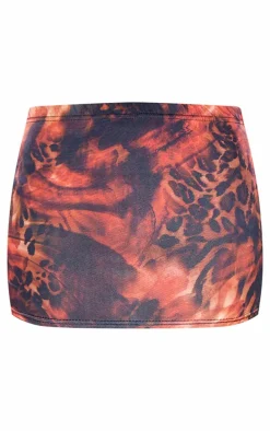Red Mixed Leopard Print Slinky Low Rise Extreme Micro Mini Skirt