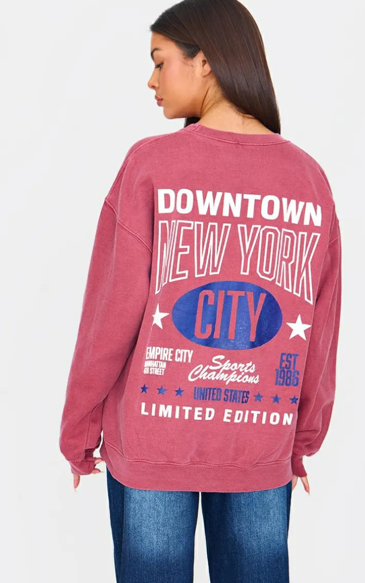 Red New York Downtown Back Printed Sweatshirt
