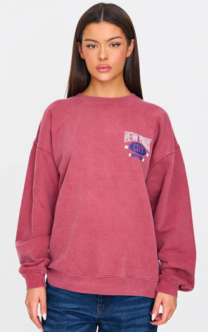 Red New York Downtown Back Printed Sweatshirt