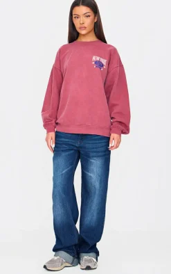 Red New York Downtown Back Printed Sweatshirt