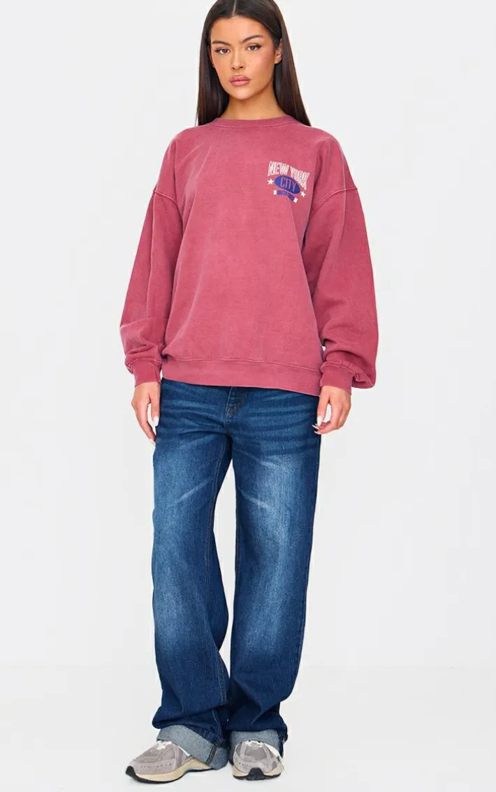 Red New York Downtown Back Printed Sweatshirt