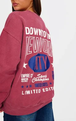 Red New York Downtown Back Printed Sweatshirt