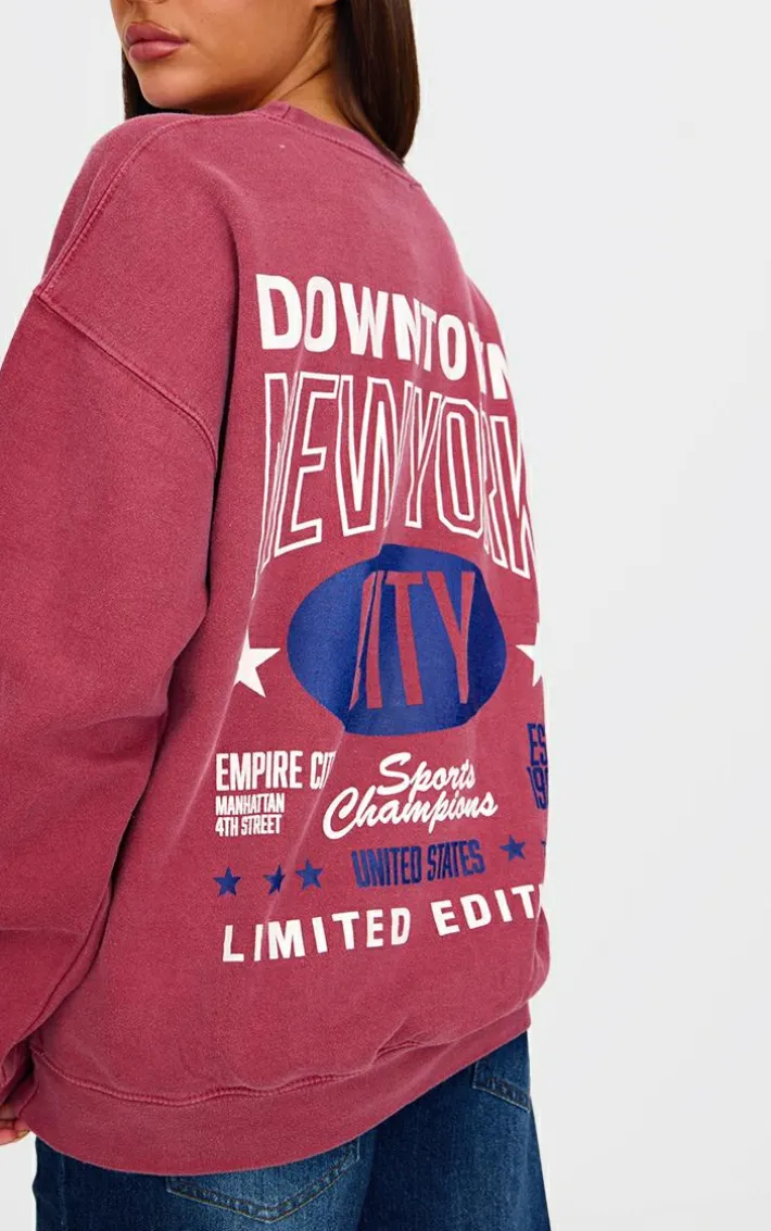 Red New York Downtown Back Printed Sweatshirt