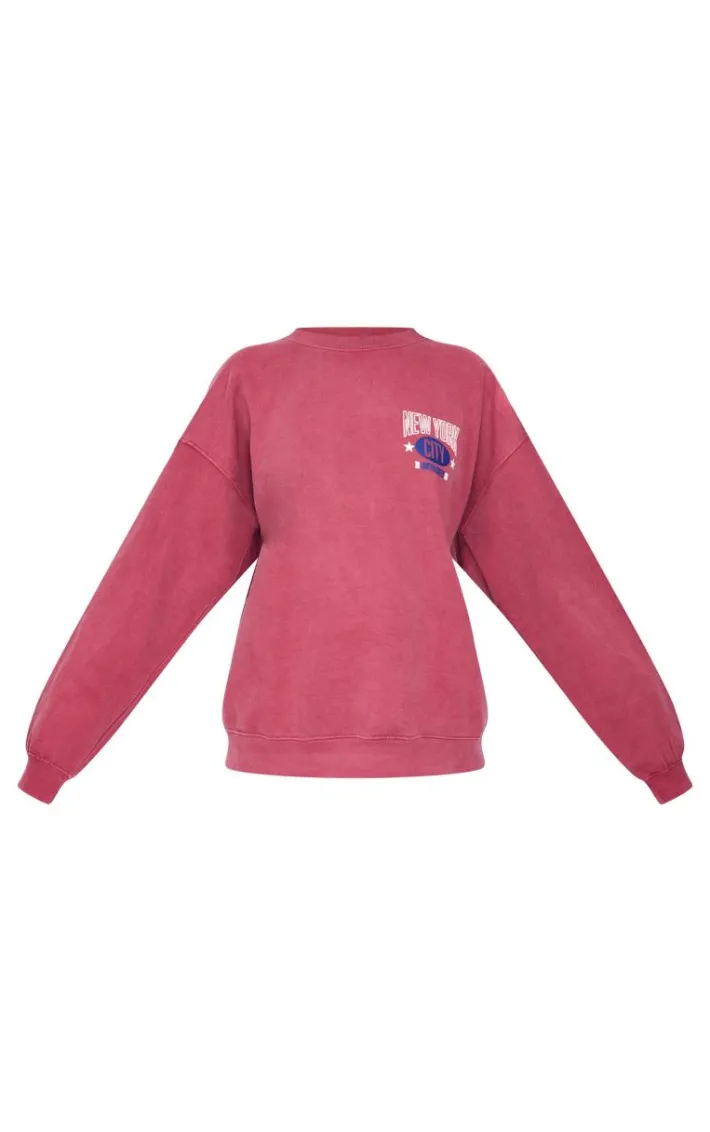 Red New York Downtown Back Printed Sweatshirt