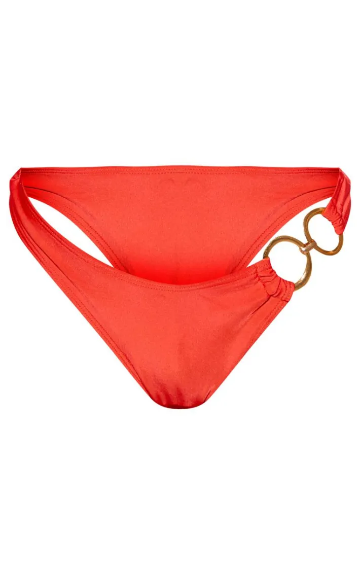 Red O Ring Strap Detail High Leg Bikini Bottoms