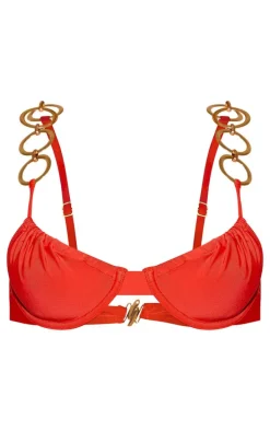 Red O Ring Strap Underwired Bikini Top