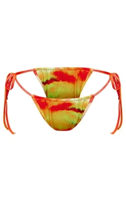 Red Ombre Sunset Print Tie Side Bikini Bottoms