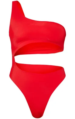 Red One Shoulder Cut Out Swimsuit