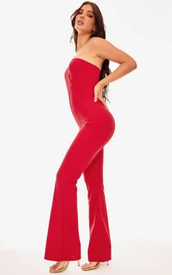 Red One Shoulder Drape Detailed Jumpsuit