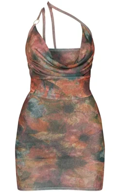 Red Onion Skin One Shoulder Asymmetric Cowl Mini Dress