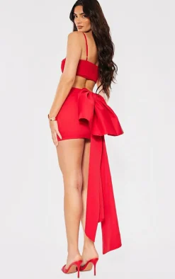 Red Oversized Bow Detail Mini Skirt