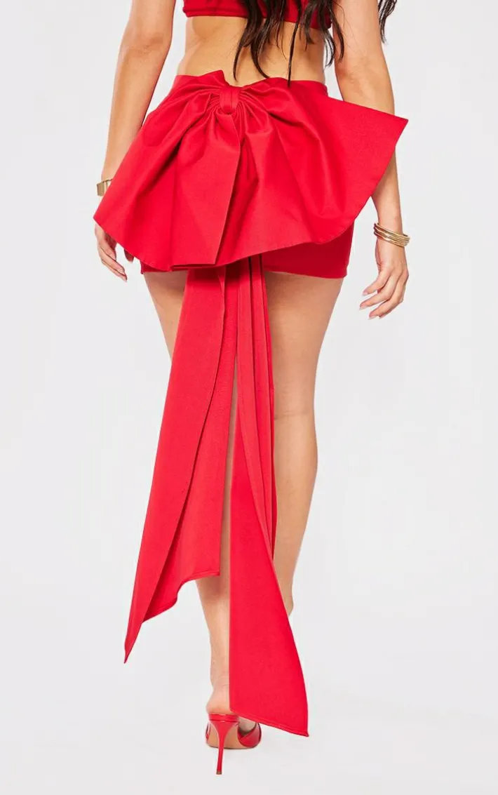 Red Oversized Bow Detail Mini Skirt