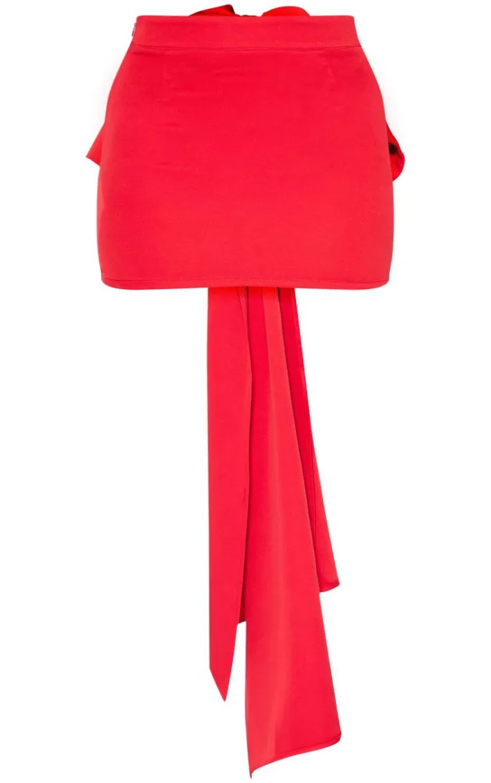 Red Oversized Bow Detail Mini Skirt