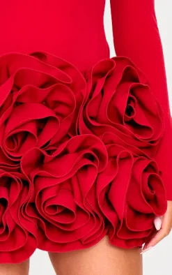 Red Oversized Rose Detail Mini Skirt