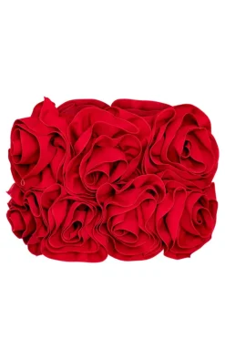 Red Oversized Rose Detail Mini Skirt