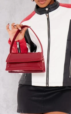 Red Patent Rectangular Handle Shoulder Bag