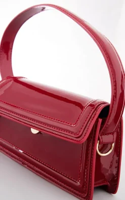 Red Patent Rectangular Handle Shoulder Bag
