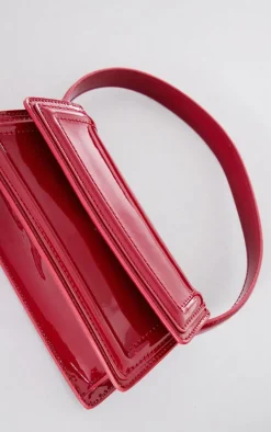 Red Patent Rectangular Handle Shoulder Bag