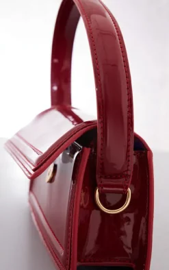 Red Patent Rectangular Handle Shoulder Bag