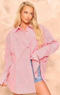 Red Pinstripe Oversized Cotton Poplin Shirt