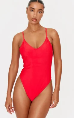 Red Plunge Swimsuit