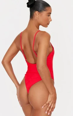 Red Plunge Swimsuit