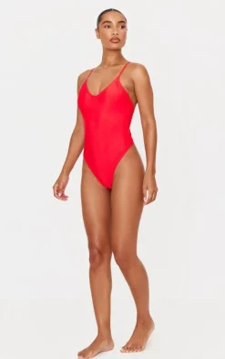 Red Plunge Swimsuit