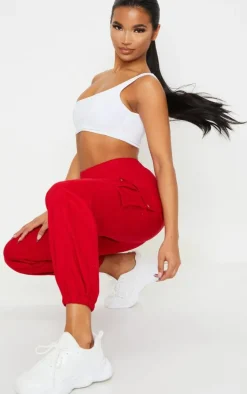 Red Pocket Detail Cargo Pants