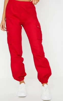 Red Pocket Detail Cargo Pants