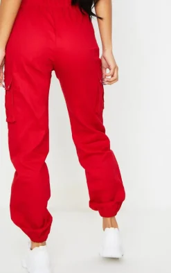 Red Pocket Detail Cargo Pants