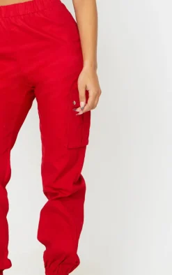 Red Pocket Detail Cargo Pants