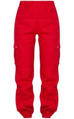 Red Pocket Detail Cargo Pants