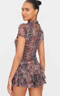 Red Print Keyhole Tie Front Rara Skort Romper