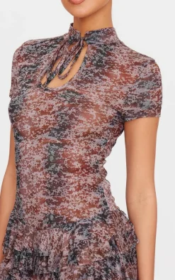 Red Print Keyhole Tie Front Rara Skort Romper