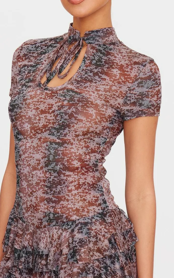 Red Print Keyhole Tie Front Rara Skort Romper