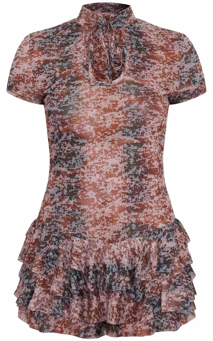 Red Print Keyhole Tie Front Rara Skort Romper