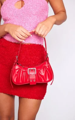 Red PU Eyelet Buckle Shoulder Bag