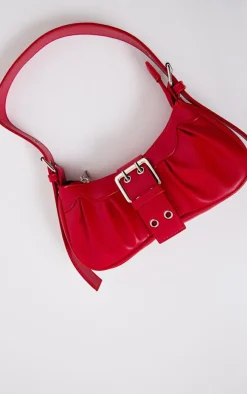 Red PU Eyelet Buckle Shoulder Bag