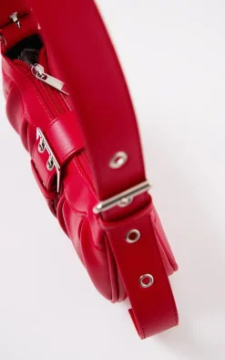 Red PU Eyelet Buckle Shoulder Bag