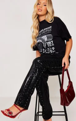 Red Pu Square Toe Round Buckle High Heeled Mules