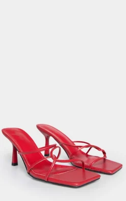 Red PU Wide Fit Cross Over Strap Heeled Mules