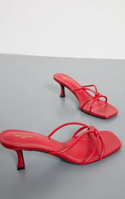 Red Pu Wide Fit Square Toe Knotted Heeled Mules