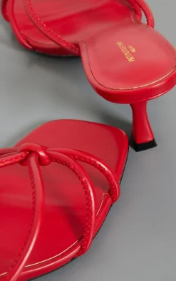 Red Pu Wide Fit Square Toe Knotted Heeled Mules