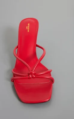 Red Pu Wide Fit Square Toe Knotted Heeled Mules