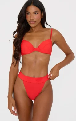 Red Push Up Cupped Mix & Match Bikini Top