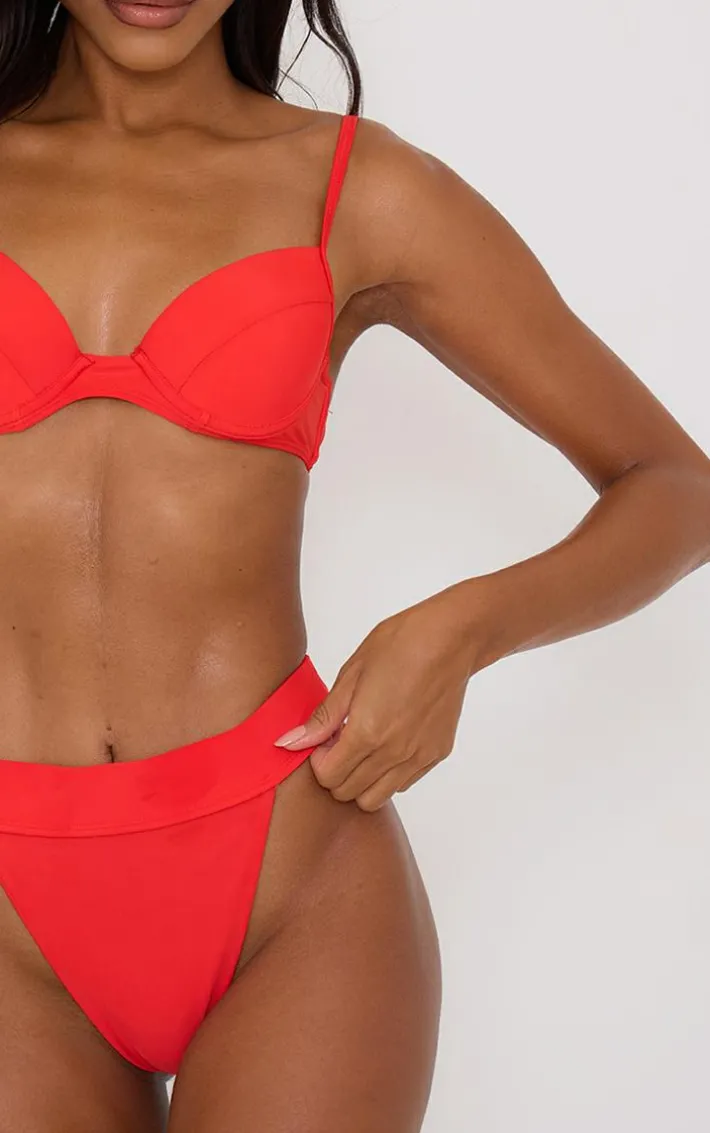 Red Push Up Cupped Mix & Match Bikini Top