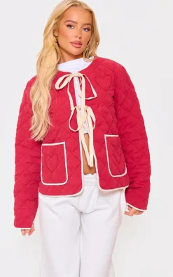 Red Quilted Stitch Detail Lightweight Jacket