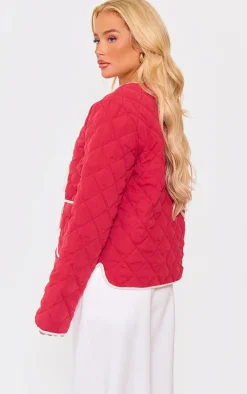 Red Quilted Stitch Detail Lightweight Jacket