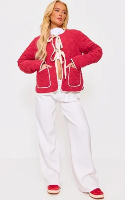 Red Quilted Stitch Detail Lightweight Jacket