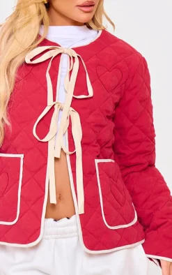 Red Quilted Stitch Detail Lightweight Jacket